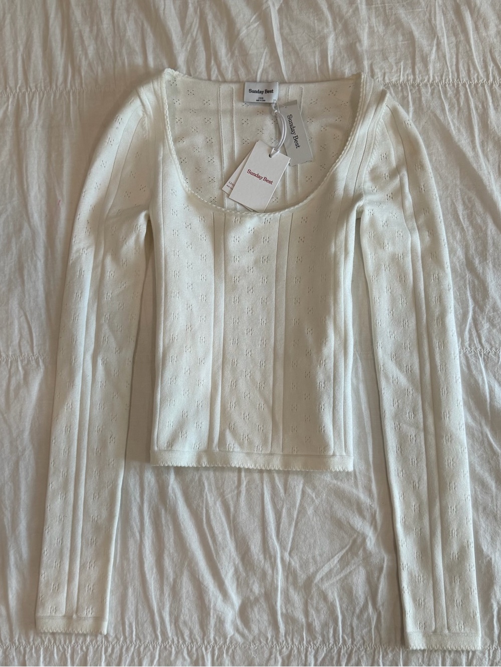 Sunday Best Pointelle Ribbed Long Sleeve Scoop Neck Top - Picture 2 of 4
